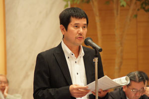 「女性参画30％達成」に向けた取り組みついて賛同の意見を述べる田和地方委員（JEC連合）