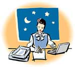 残業する女性社員のイラスト