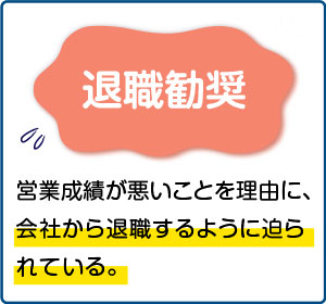相談事例１【退職勧奨】営業成績が悪いことを理由に、会社から退職するように迫られている。